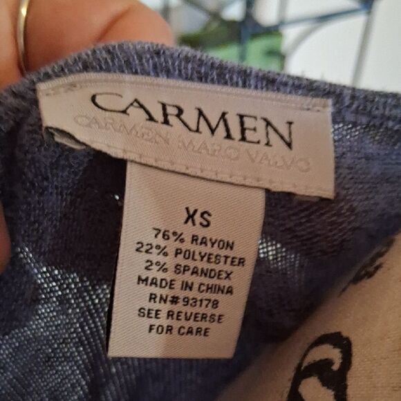 Carmen Marc Valvo Blue Cowlneck Top Zipper Detail Size XS - Picture 9 of 10